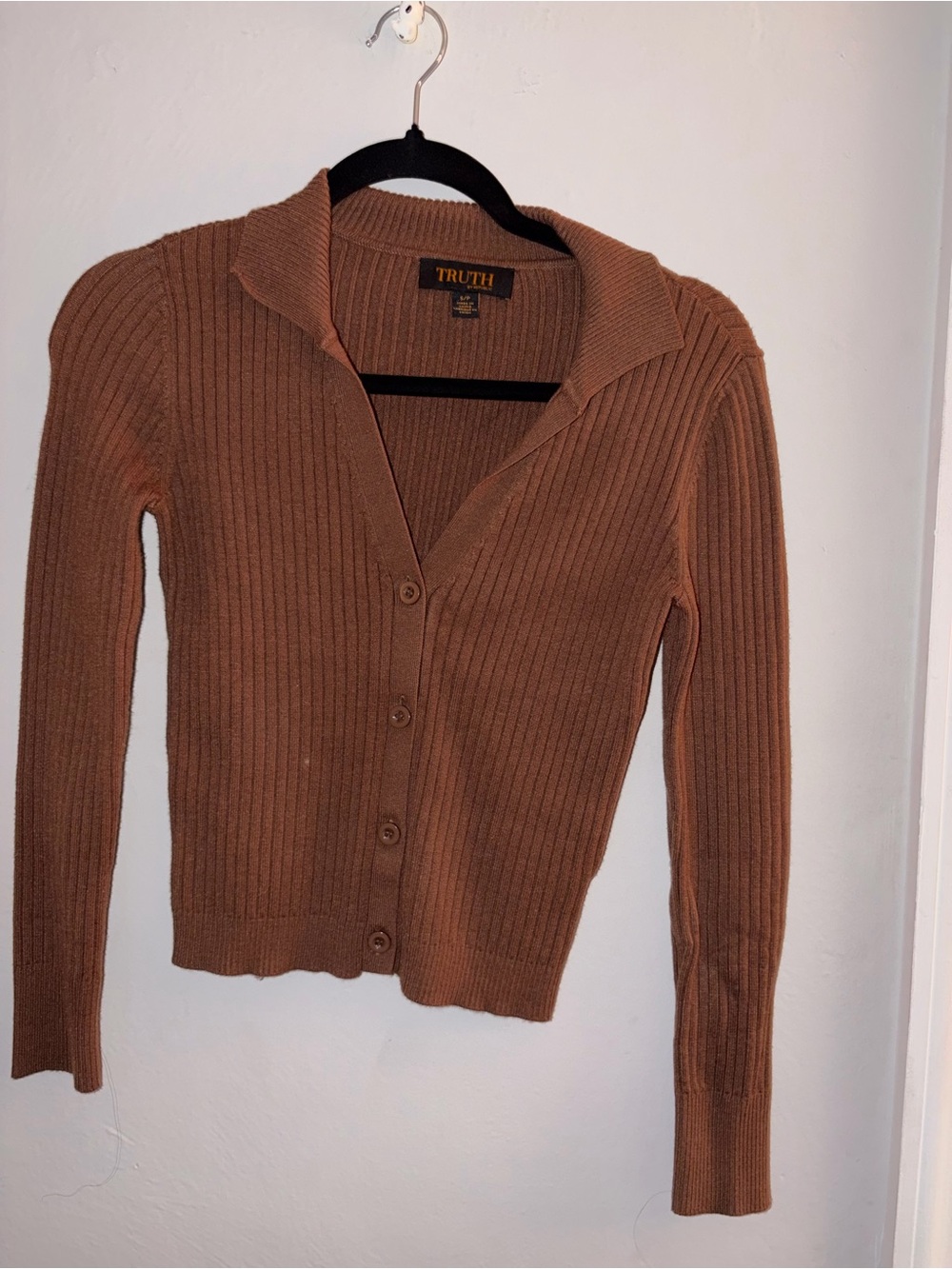 Truth Brown Ribbed Button-Front Cardigan